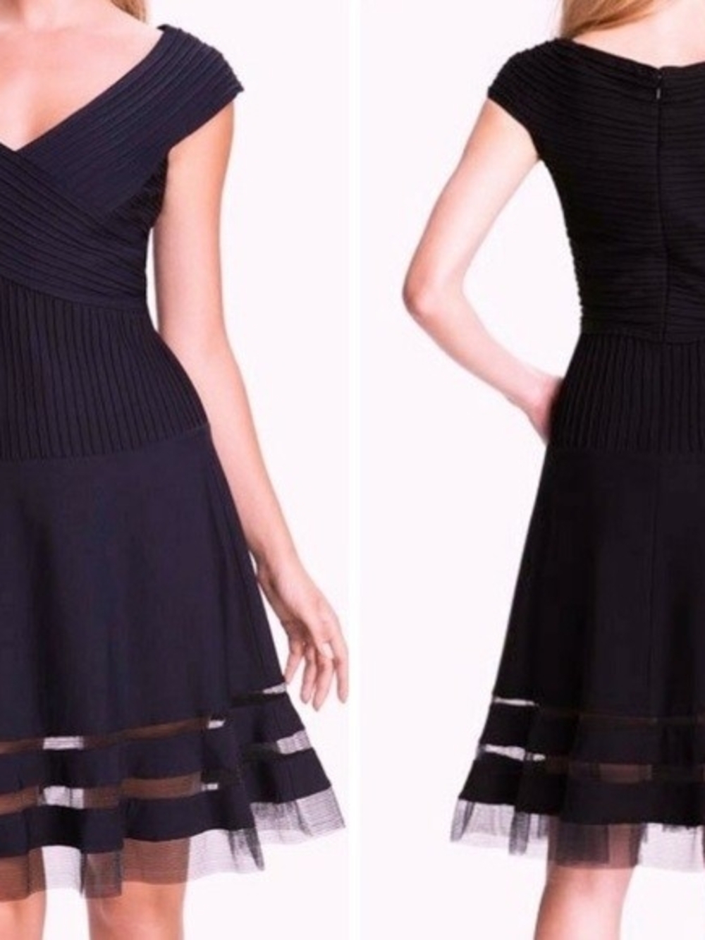 Tadashi Shoji Navy Fit & Flare Dress with Sheer Hem Bands